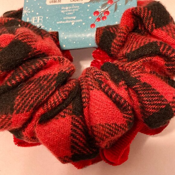 Disney Stitch Christmas Hair Scrunchie 2 Pack Santa Hat Plaid Bells Red NWT - Picture 7 of 9